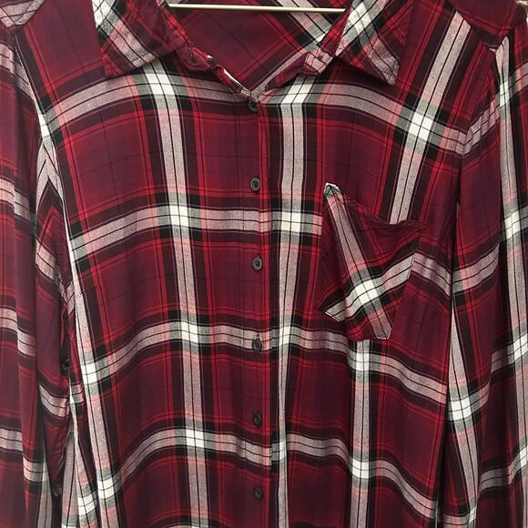 TORRID Red Plaid Twill Button-Up Long Sleeve Shirt Sz 1 - Picture 7 of 8